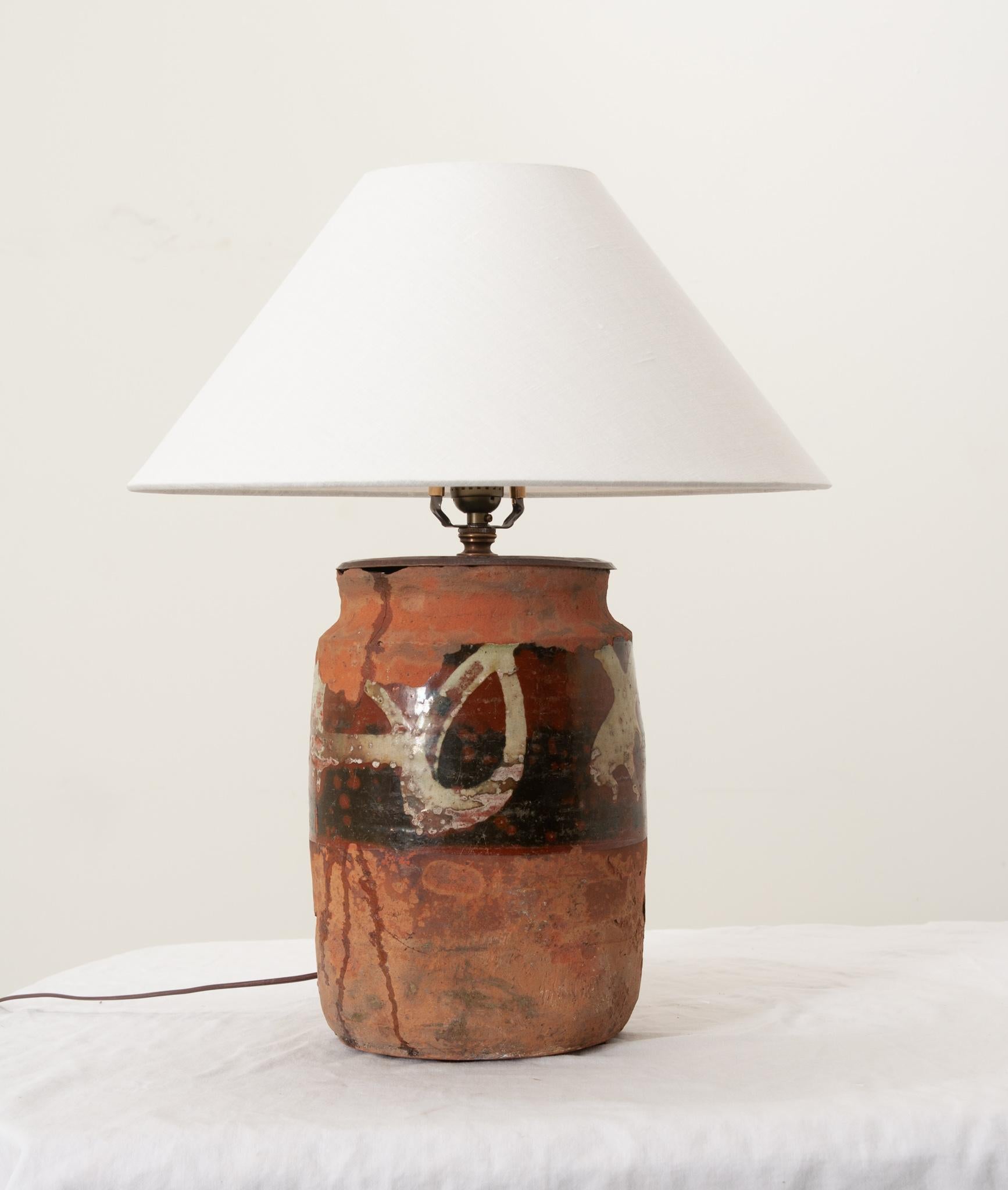 Rustic French 19th Century Terracotta Olive Jar Lamp