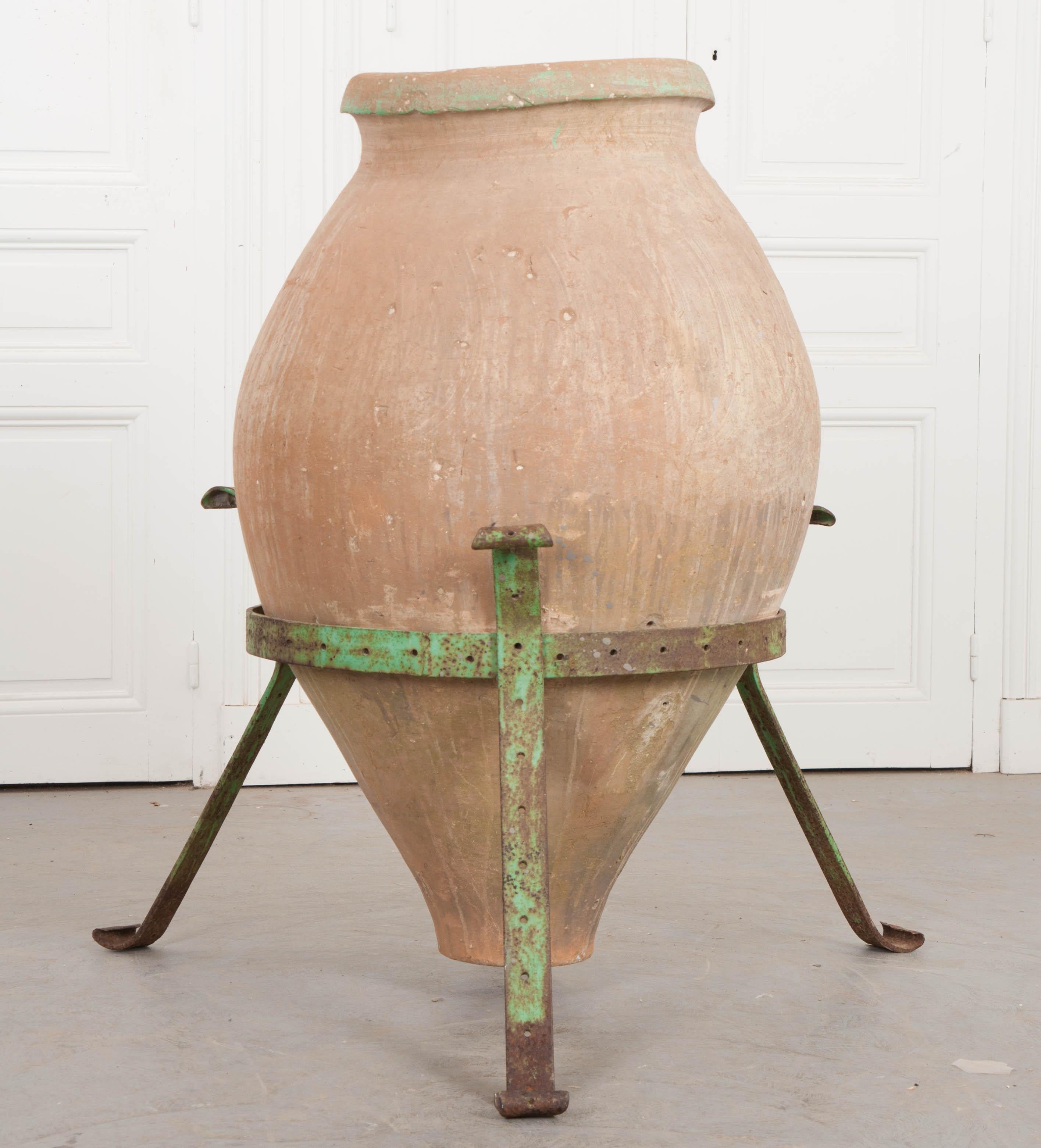 French Provincial French 19th Century Terracotta Olive Jar on Stand