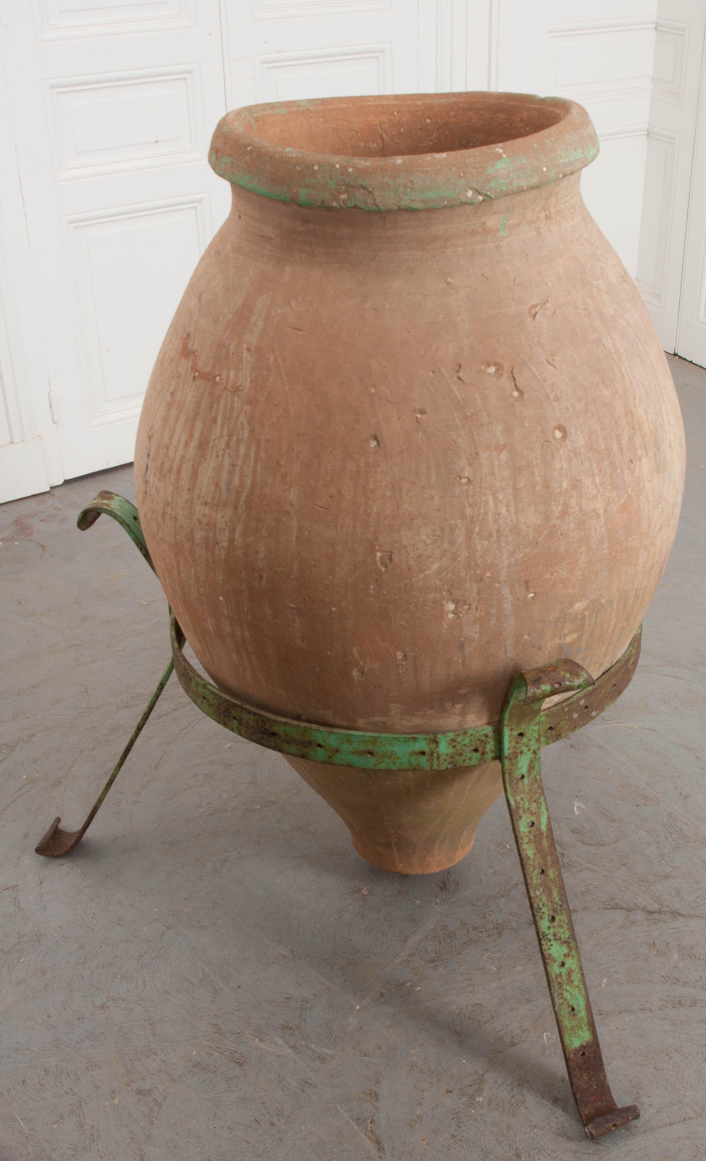 French 19th Century Terracotta Olive Jar on Stand 1
