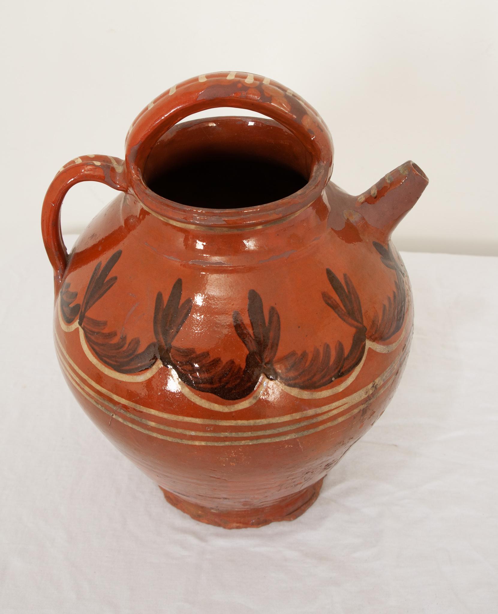 Rustic French 19th Century Terracotta Olive Oil Jar For Sale