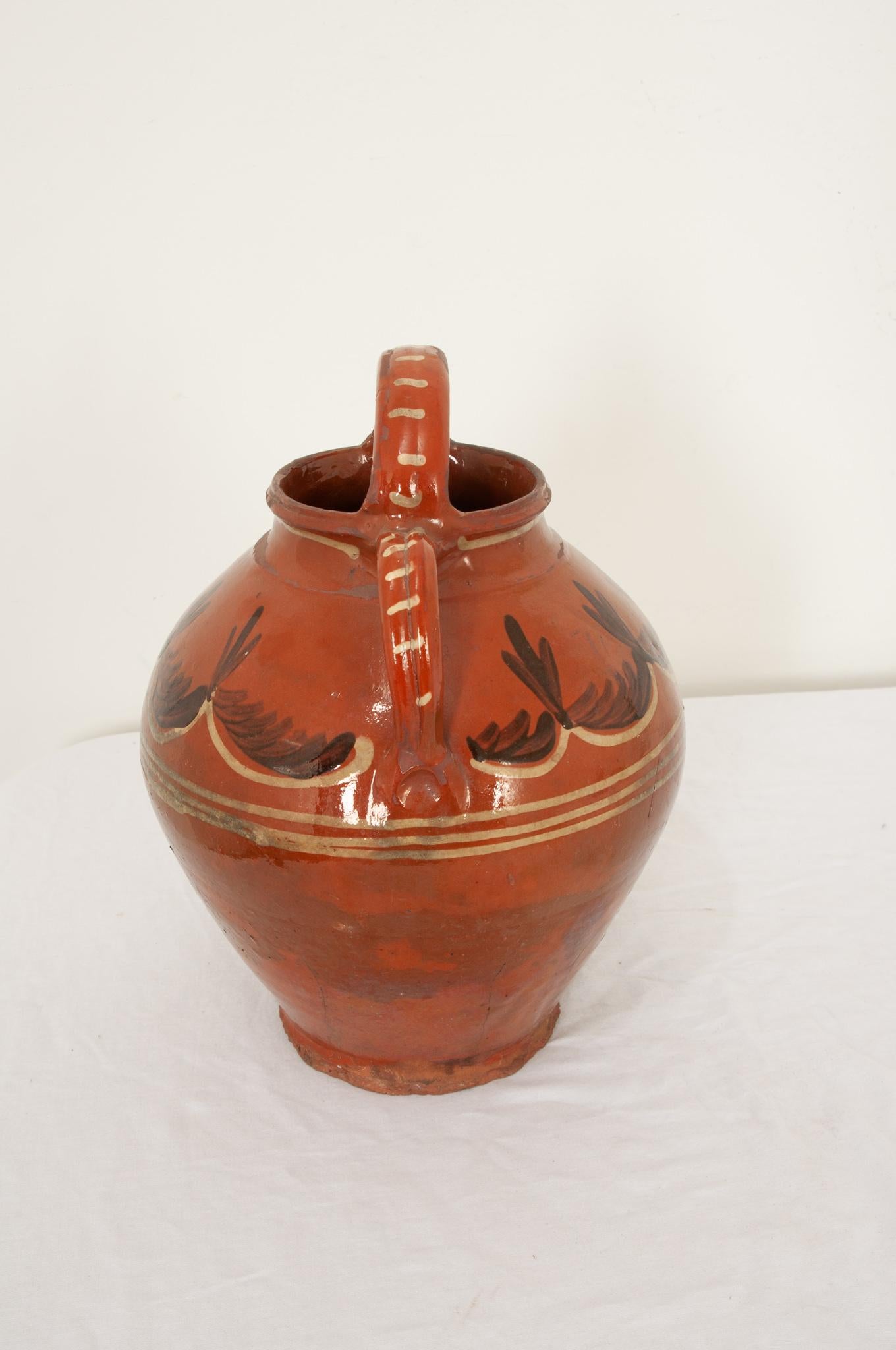 Fired French 19th Century Terracotta Olive Oil Jar For Sale