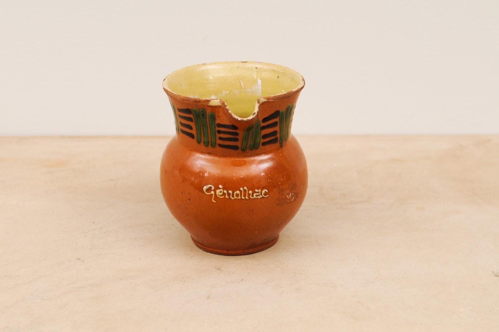French 19th Century Terracotta Pitcher from Génolhac with Russet Colored Glaze For Sale 4