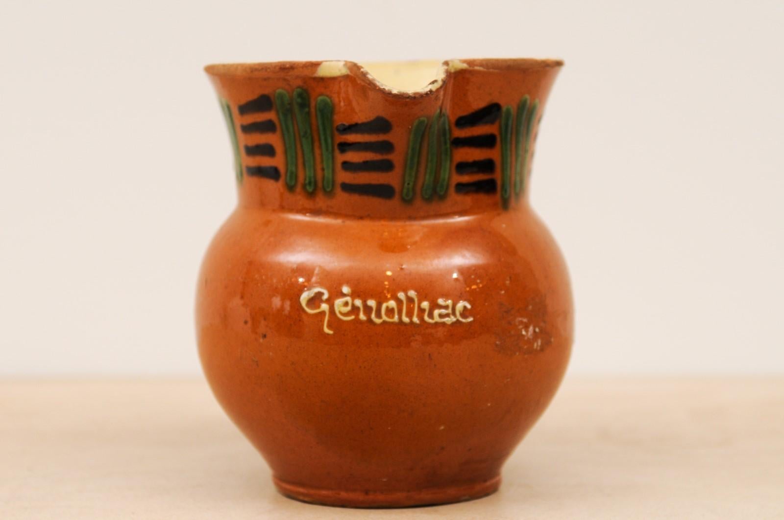 French 19th Century Terracotta Pitcher from Génolhac with Russet Colored Glaze For Sale 5