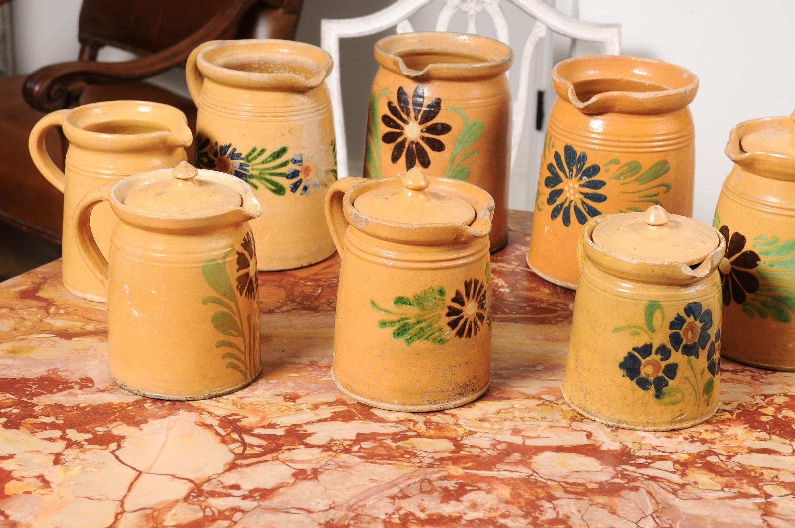 French 19th Century Terracotta Pottery Pitchers with Floral Decor, Sold Each For Sale 6
