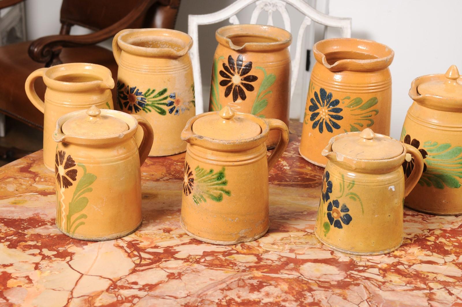 French 19th Century Terracotta Pottery Pitchers with Floral Decor, Sold Each For Sale 7
