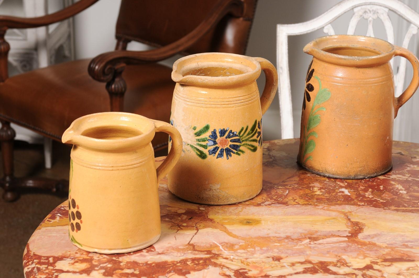 French 19th Century Terracotta Pottery Pitchers with Floral Decor, Sold Each For Sale 10