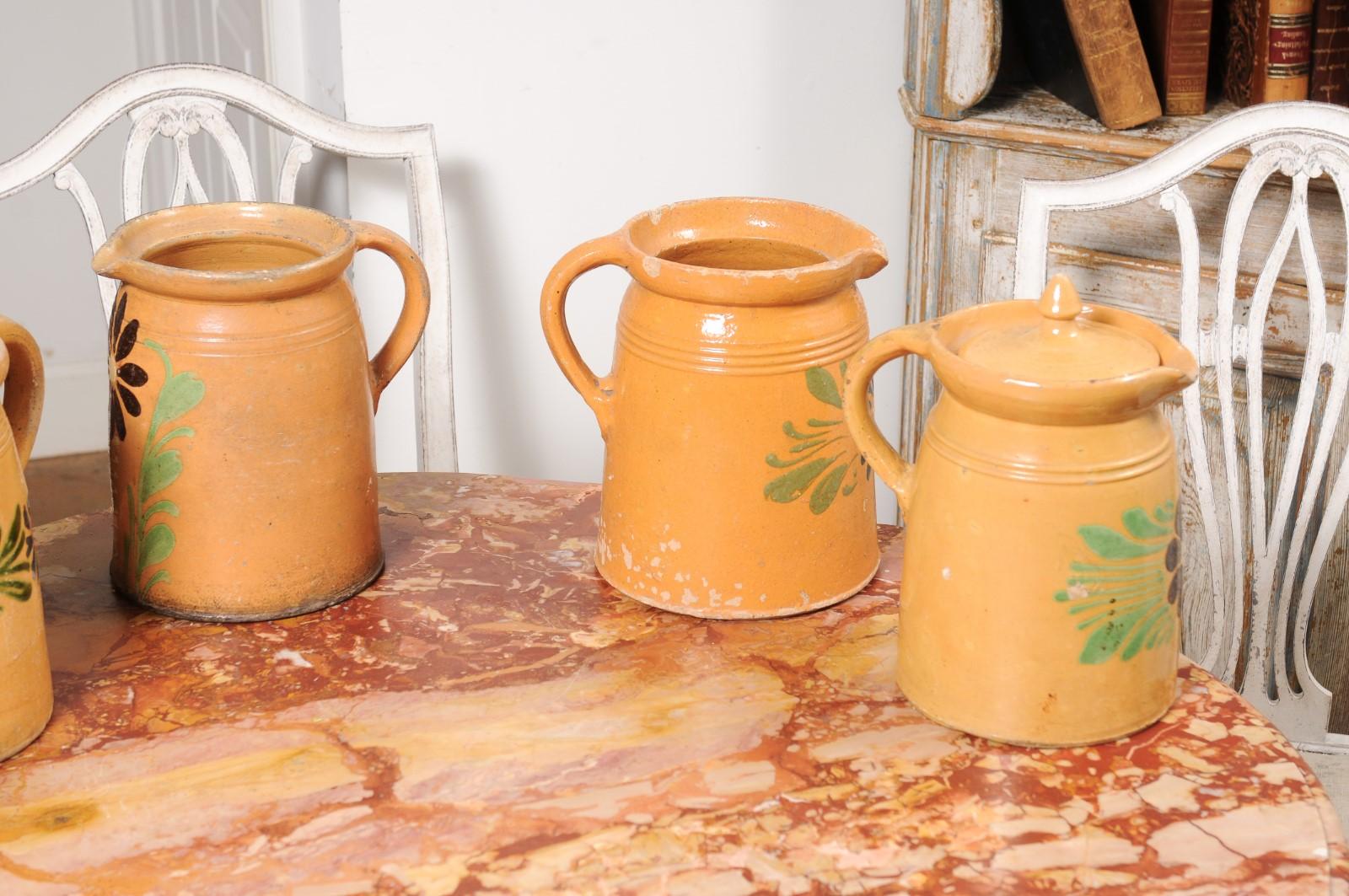 French 19th Century Terracotta Pottery Pitchers with Floral Decor, Sold Each For Sale 11