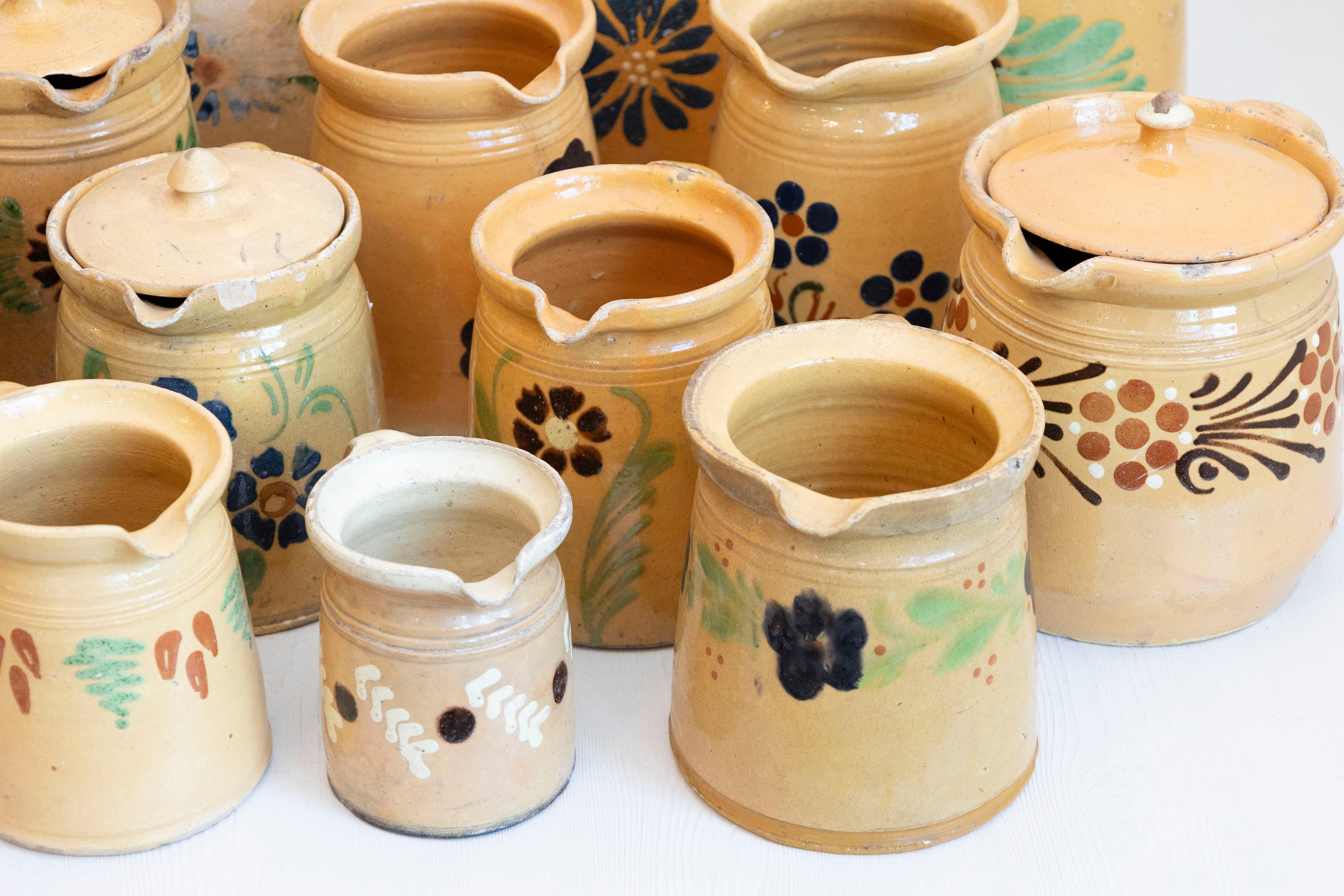 French 19th Century Terracotta Pottery Pitchers with Floral Decor, Sold Each For Sale 2