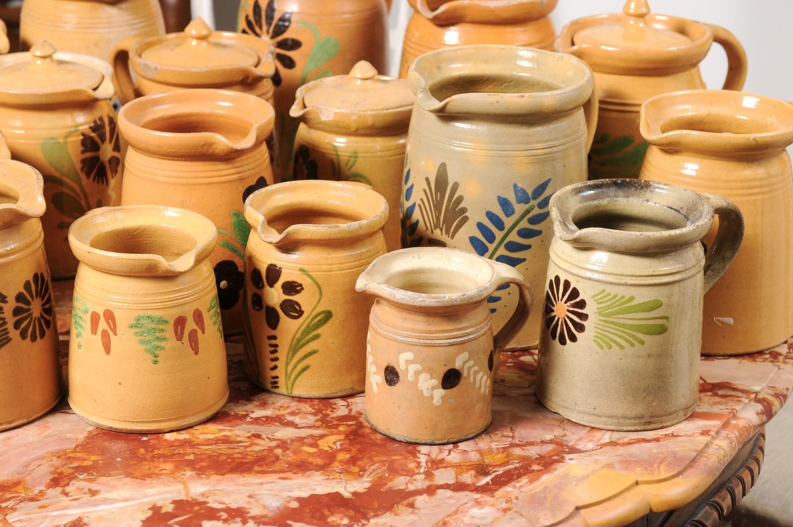 French 19th Century Terracotta Pottery Pitchers with Floral Decor, Sold Each For Sale 3