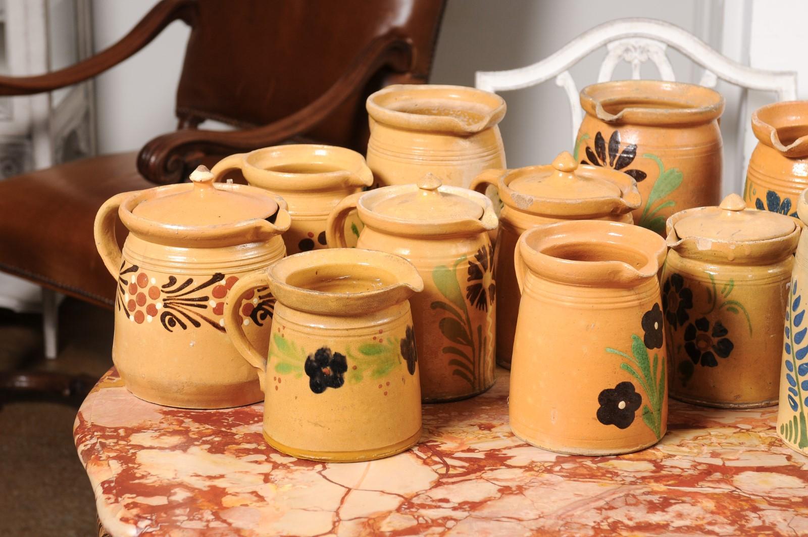 French 19th Century Terracotta Pottery Pitchers with Floral Decor, Sold Each For Sale 4