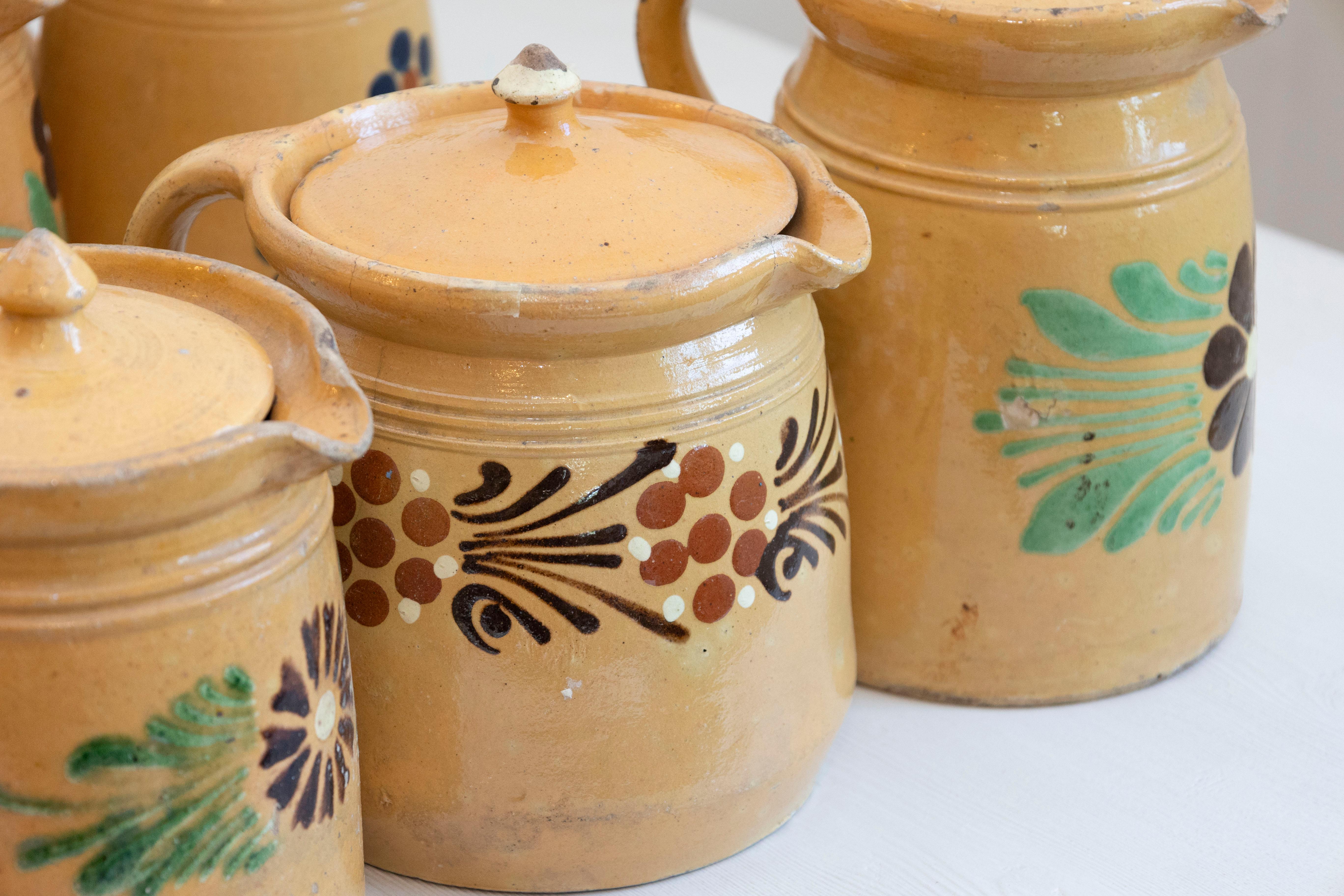 French 19th Century Terracotta Pottery Pitchers with Floral Decor, Sold Each For Sale 4