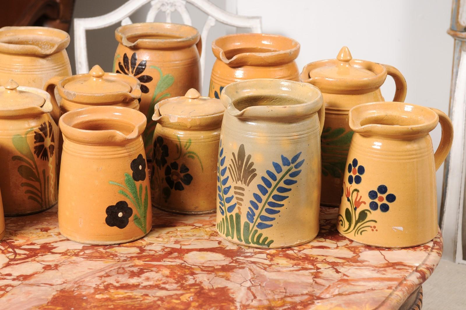 French 19th Century Terracotta Pottery Pitchers with Floral Decor, Sold Each For Sale 5