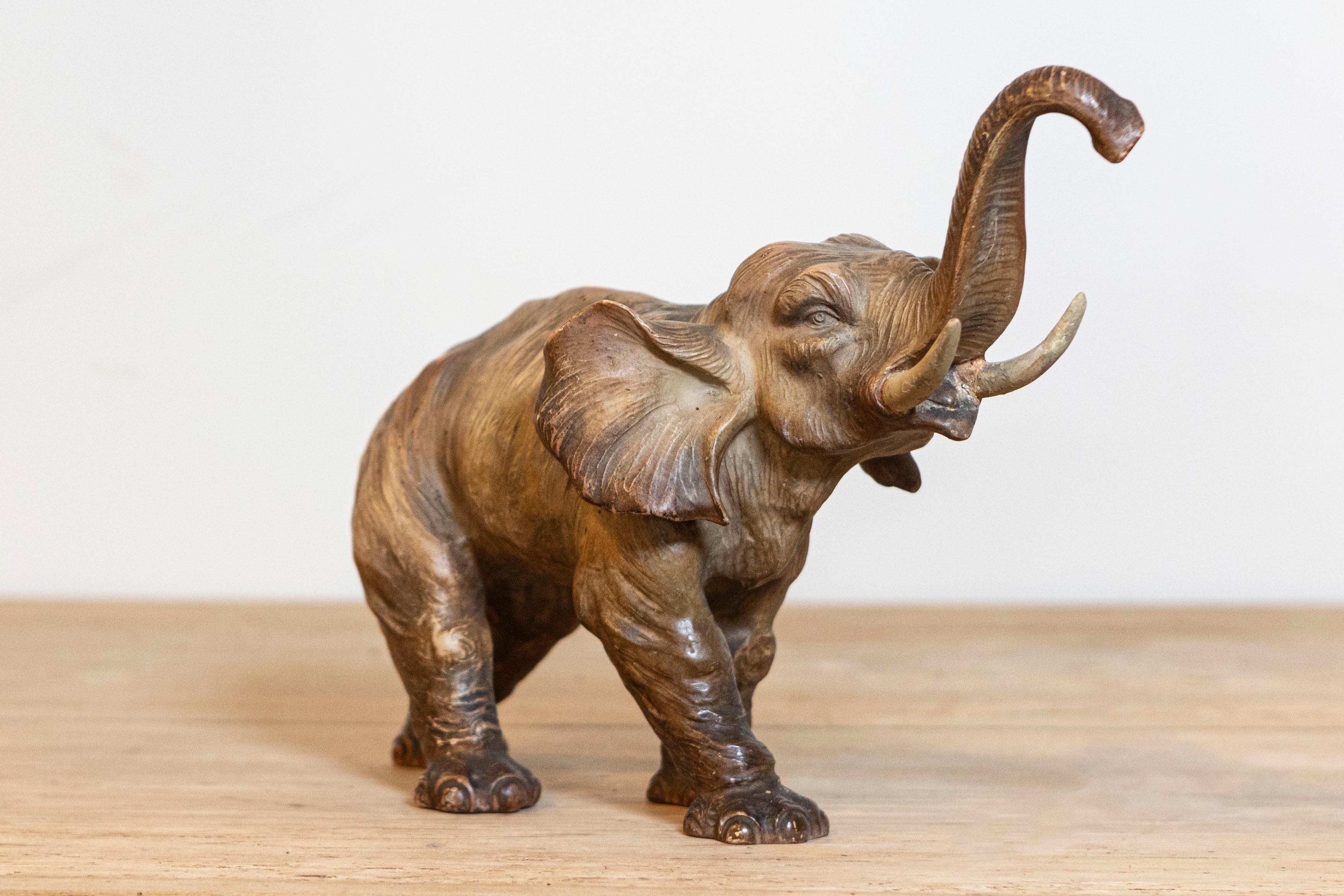 French 19th Century Terracotta Sculpture Depicting a Walking Asian Elephant In Good Condition For Sale In Atlanta, GA