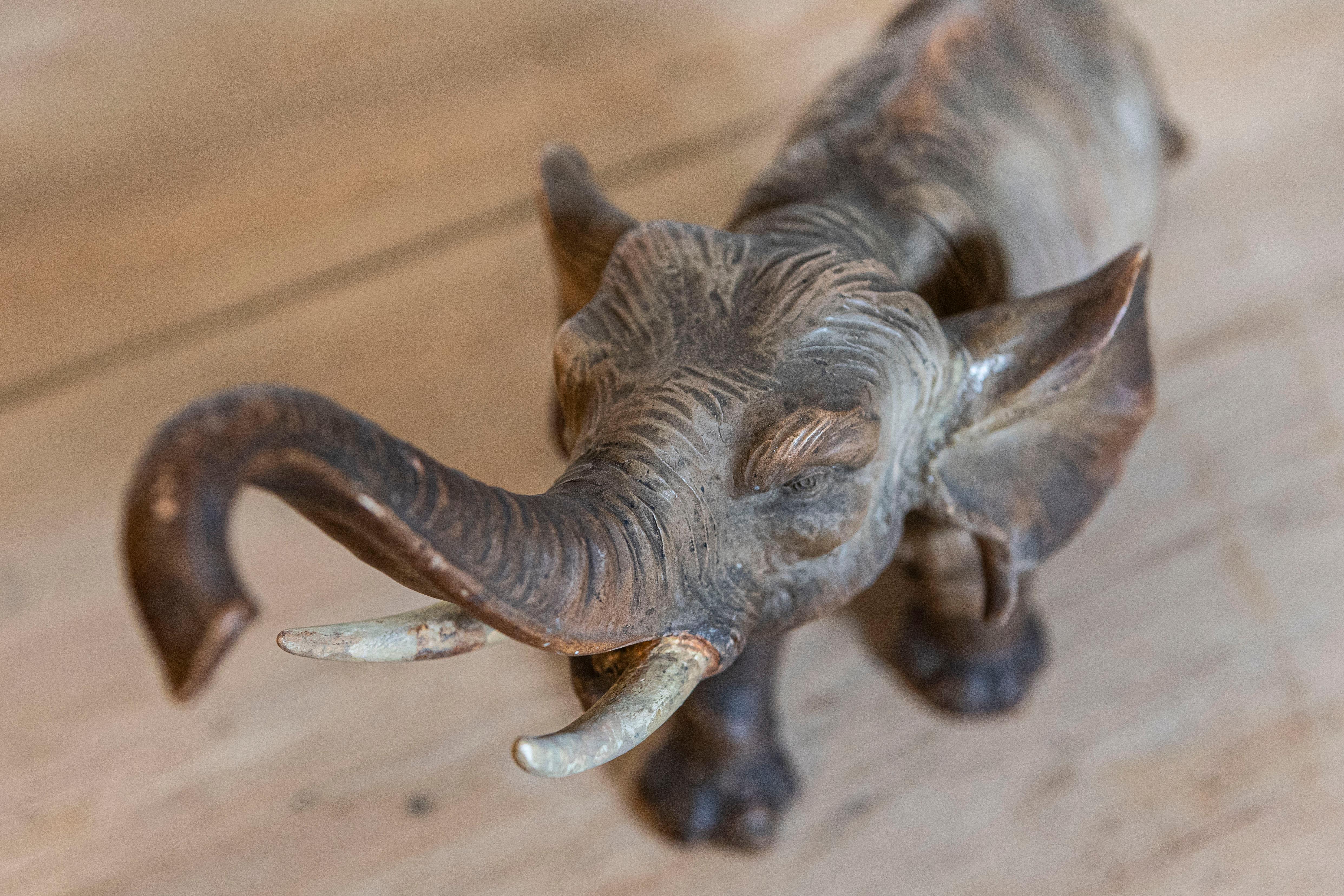 French 19th Century Terracotta Sculpture Depicting a Walking Asian Elephant For Sale 2