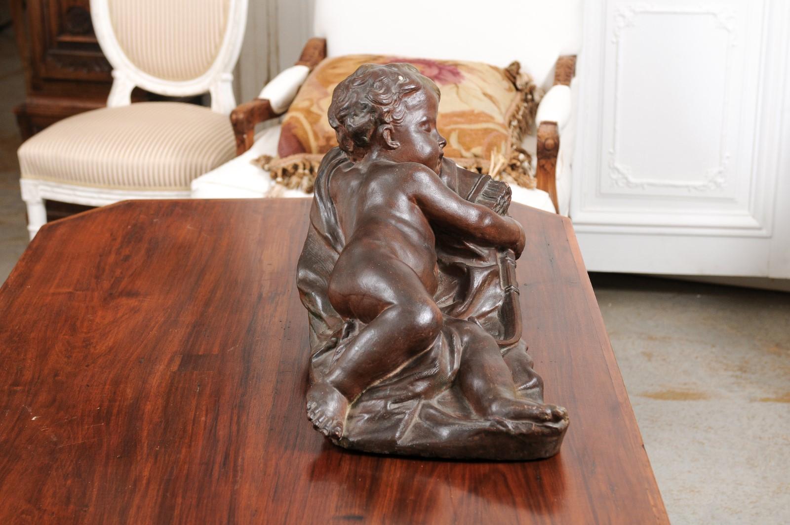French 19th Century Terracotta Sleeping Cupid after Giovacchino Fortini For Sale 9