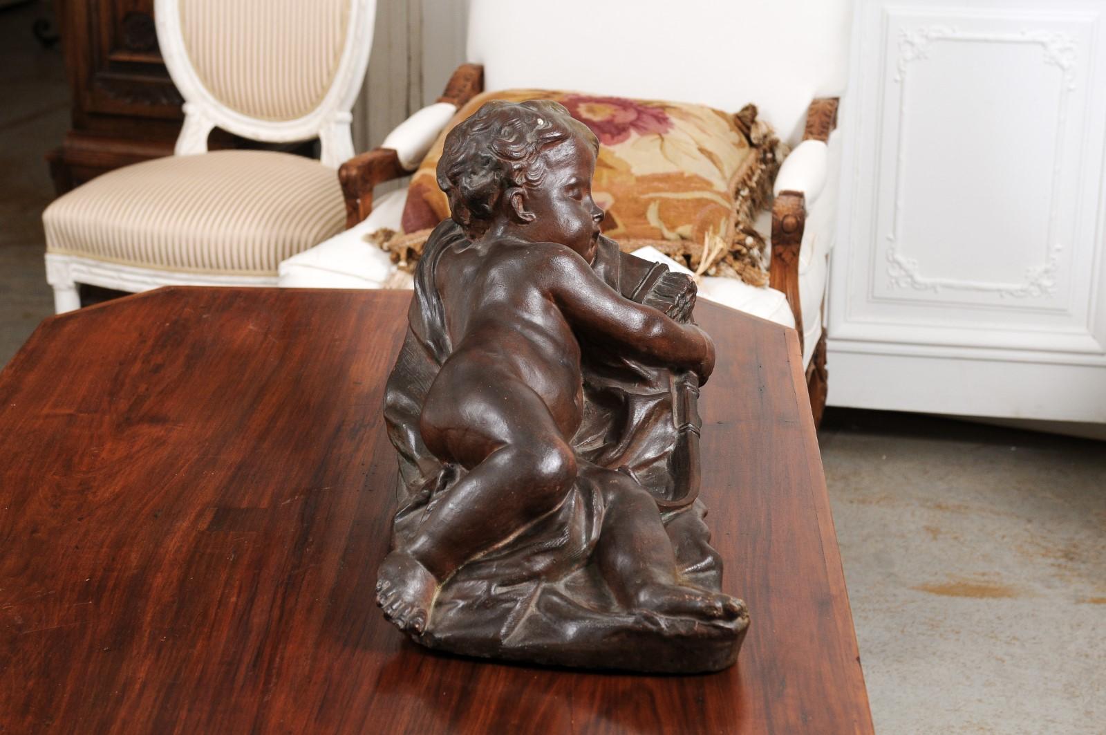 French 19th Century Terracotta Sleeping Cupid after Giovacchino Fortini For Sale 10