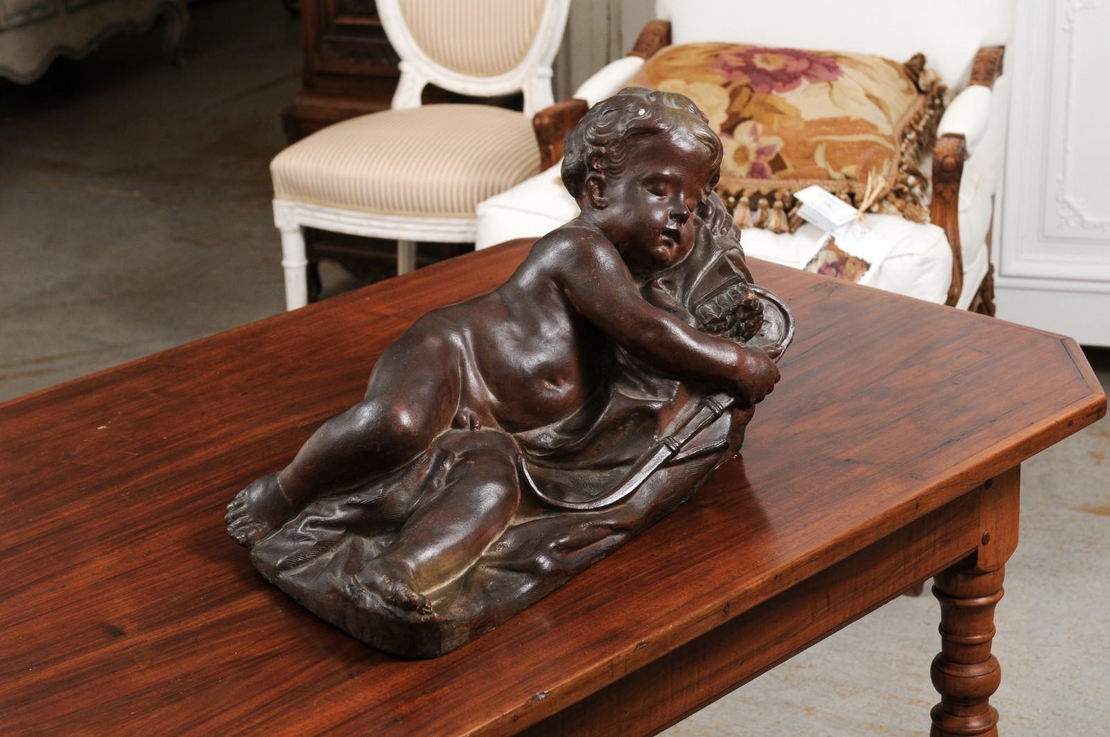 French 19th Century Terracotta Sleeping Cupid after Giovacchino Fortini For Sale 11