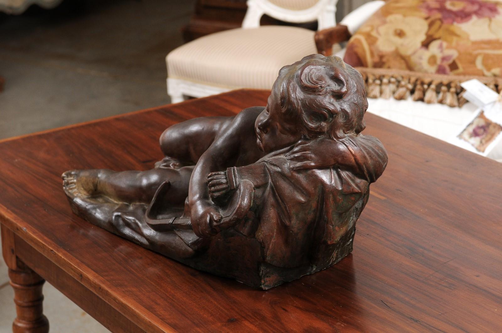 French 19th Century Terracotta Sleeping Cupid after Giovacchino Fortini For Sale 3