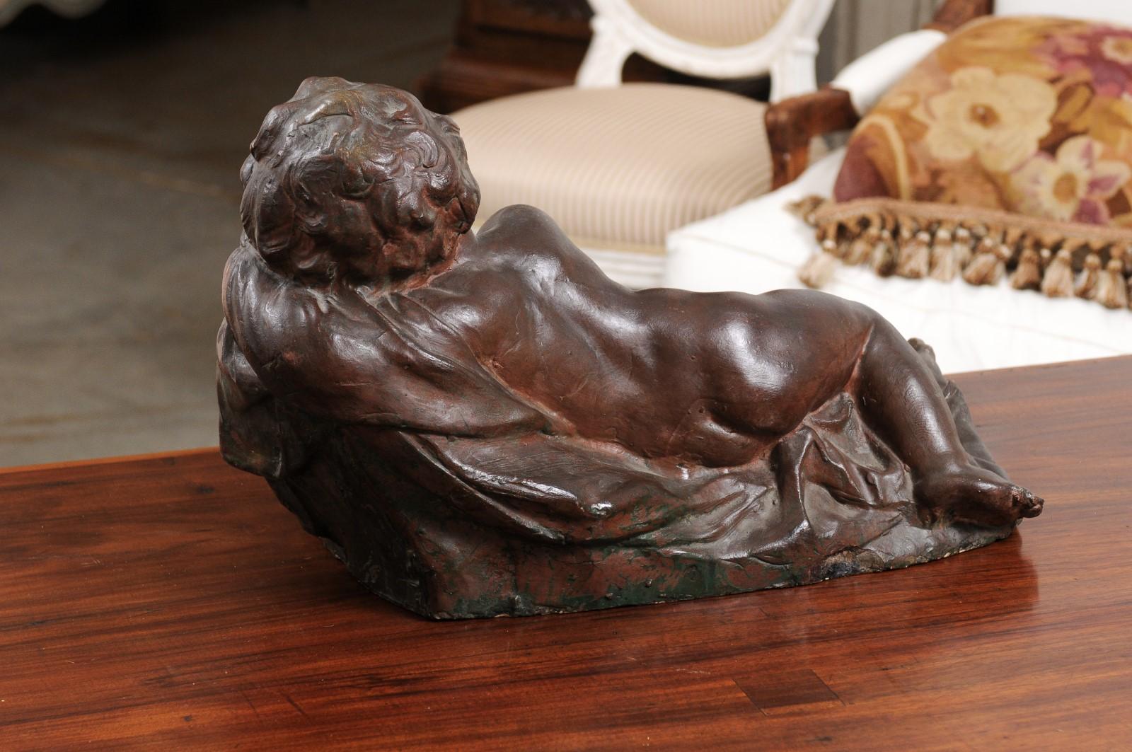 French 19th Century Terracotta Sleeping Cupid after Giovacchino Fortini For Sale 5