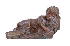 French 19th Century Terracotta Sleeping Cupid after Giovacchino Fortini