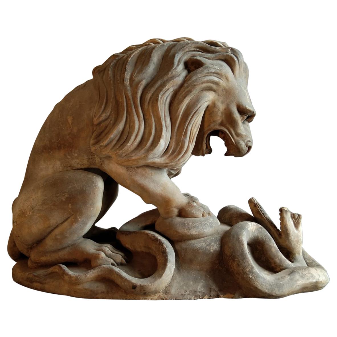 19th Century French Terracotta Statue of a Lion For Sale