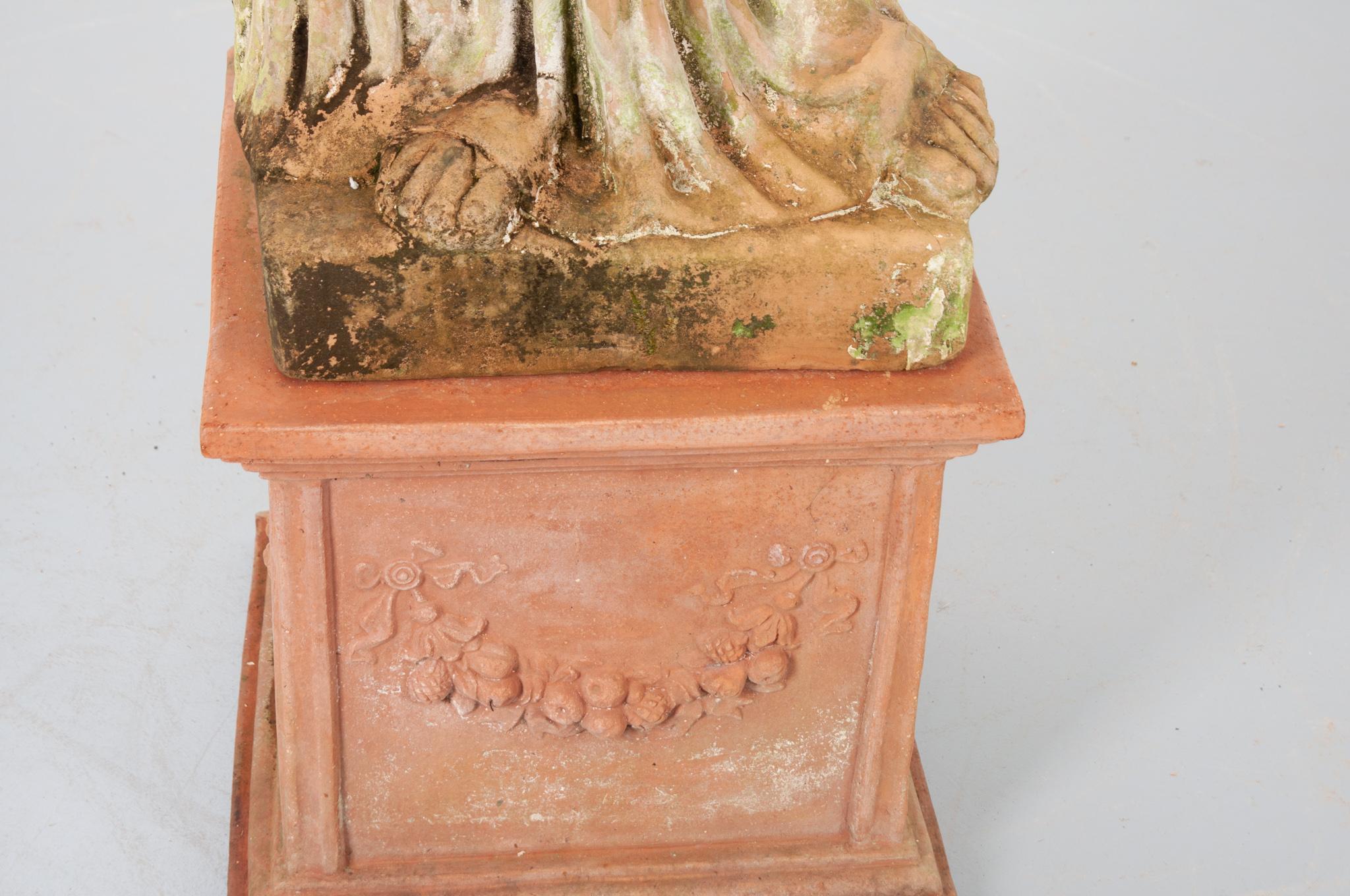 French 19th Century Terracotta Statue on Pedestal 9