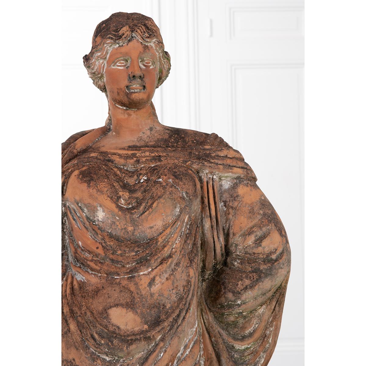 French 19th Century Terracotta Statue on Pedestal In Good Condition In Baton Rouge, LA