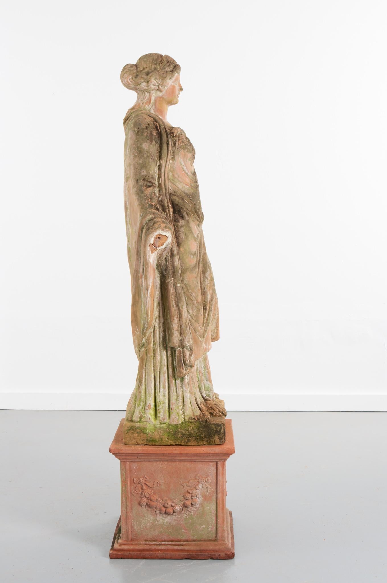 French 19th Century Terracotta Statue on Pedestal 1