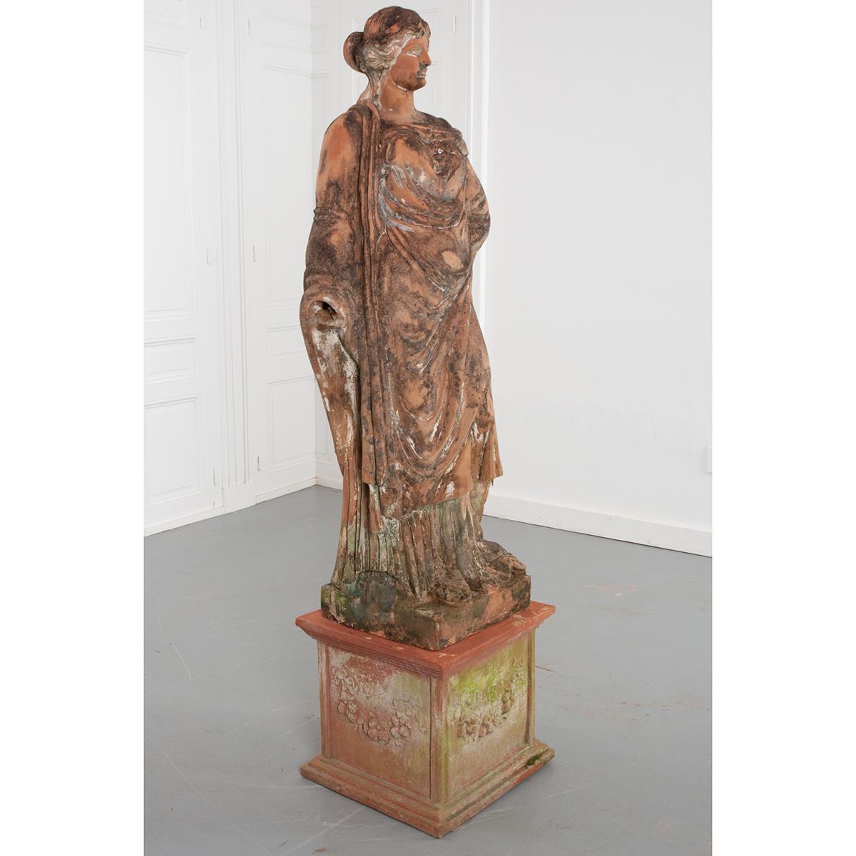 French 19th Century Terracotta Statue on Pedestal 1