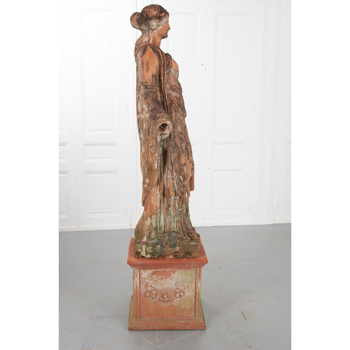 French 19th Century Terracotta Statue on Pedestal 2