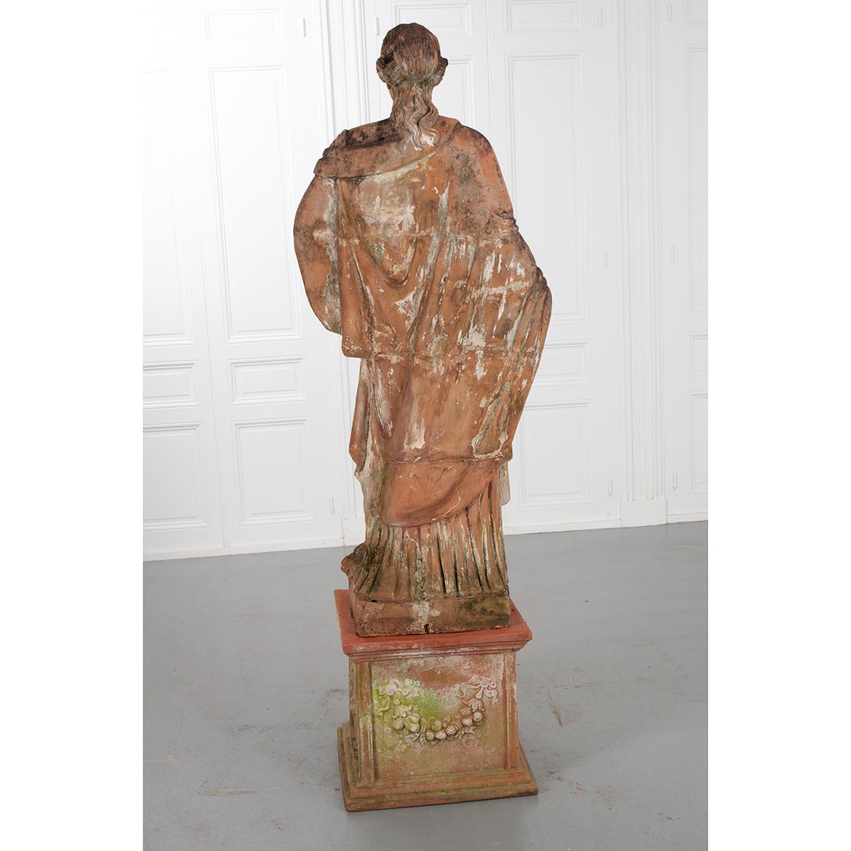 French 19th Century Terracotta Statue on Pedestal 3