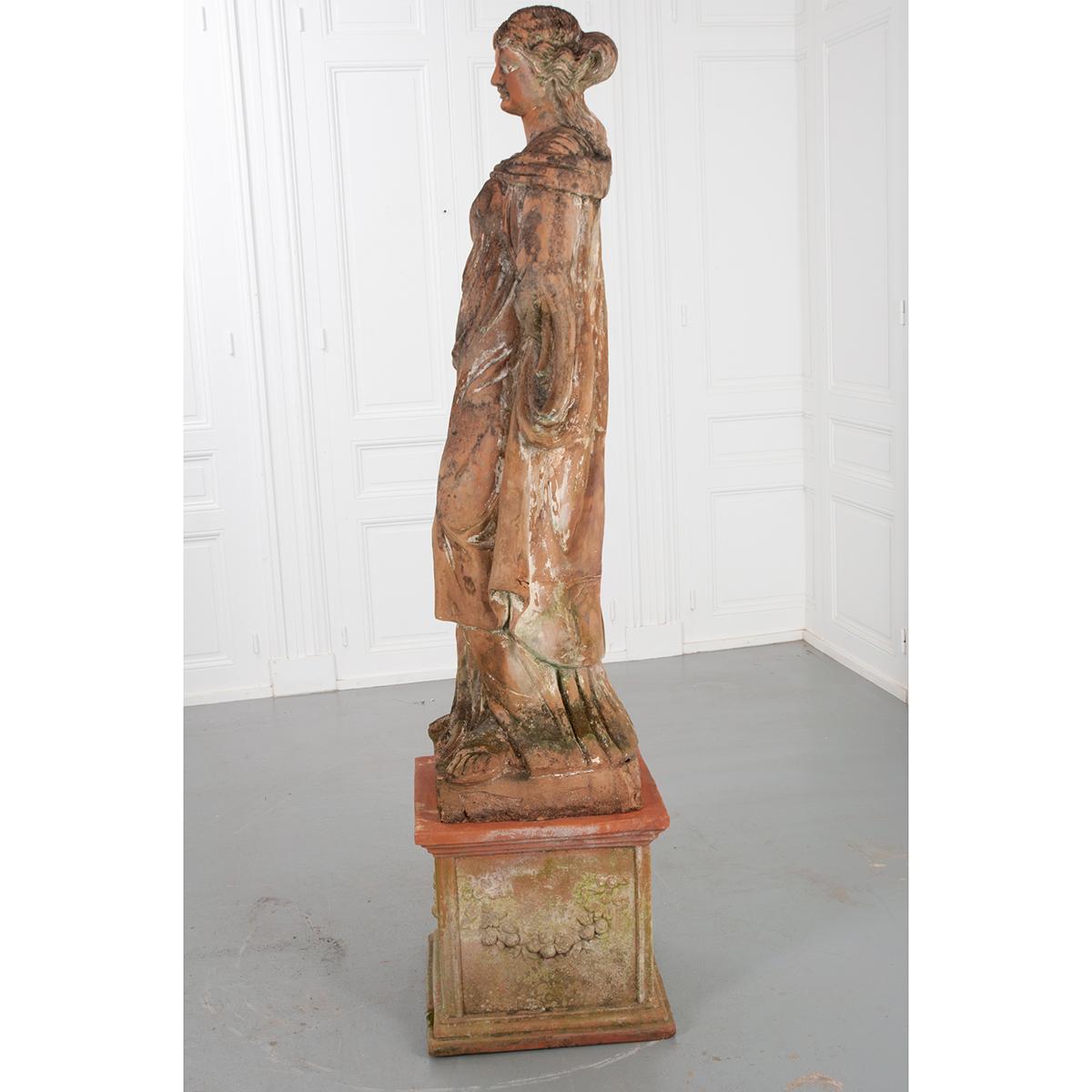 French 19th Century Terracotta Statue on Pedestal 4
