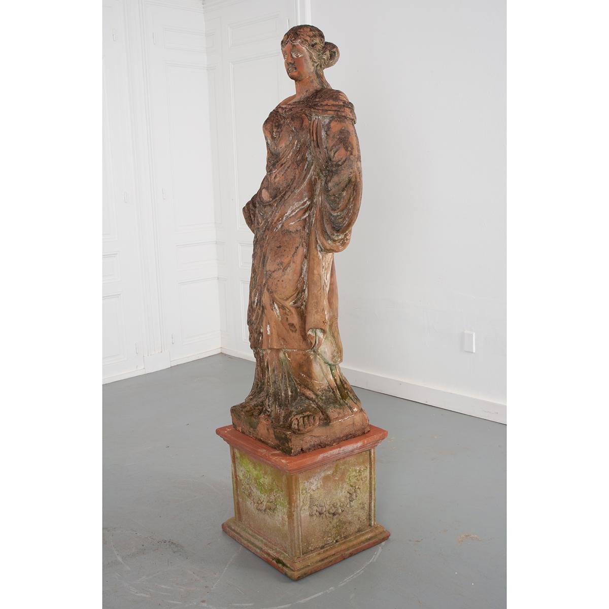 French 19th Century Terracotta Statue on Pedestal 5