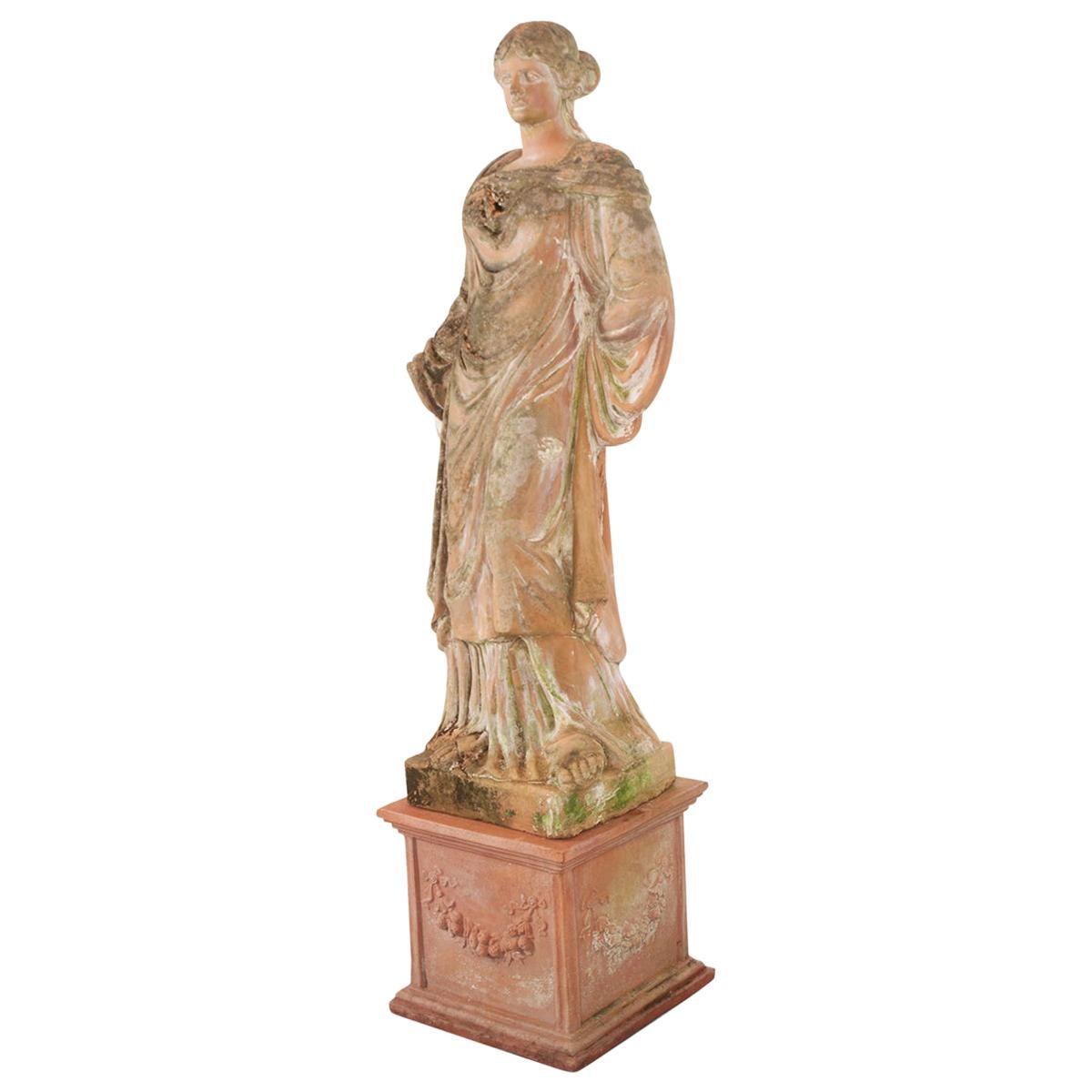 French 19th Century Terracotta Statue on Pedestal
