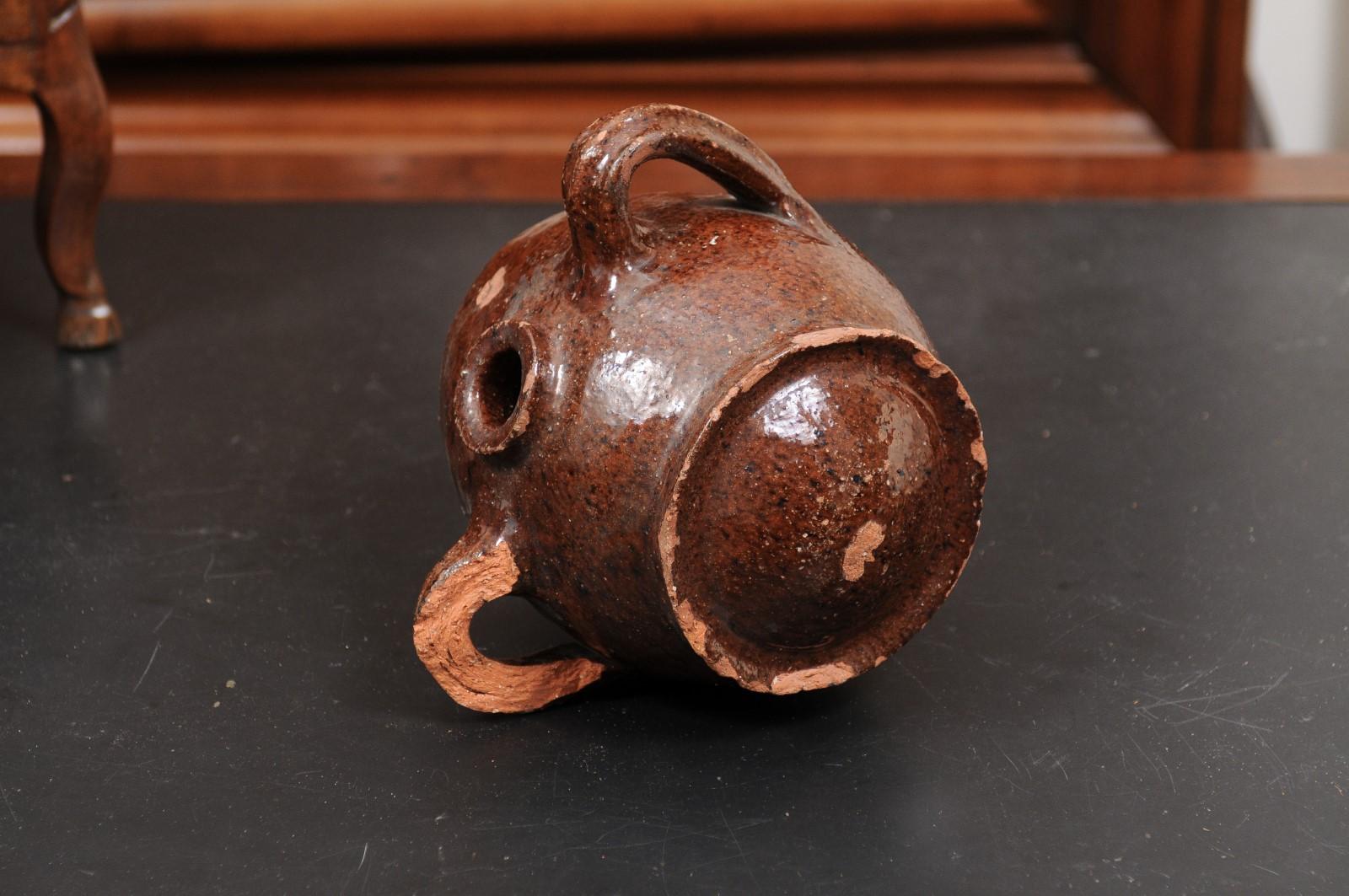 French 19th Century Terracotta Vinegar Pot with Chocolate Glaze and Great Patina For Sale 6