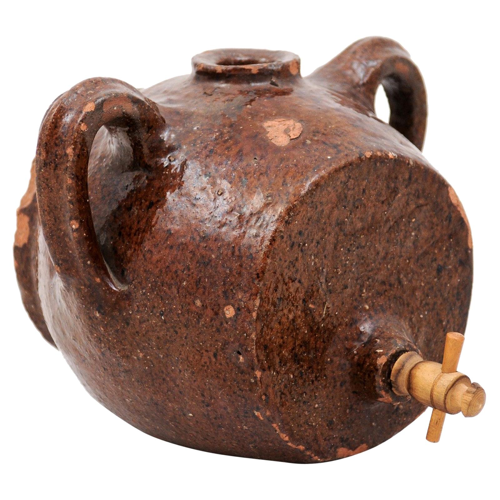 French 19th Century Terracotta Vinegar Pot with Chocolate Glaze and Great Patina