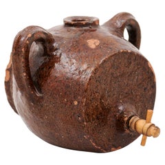 Acetiera francese in terracotta del XIX secolo con smalto al cioccolato e ottima patina