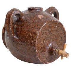 Acetiera francese in terracotta del XIX secolo con smalto al cioccolato e ottima patina