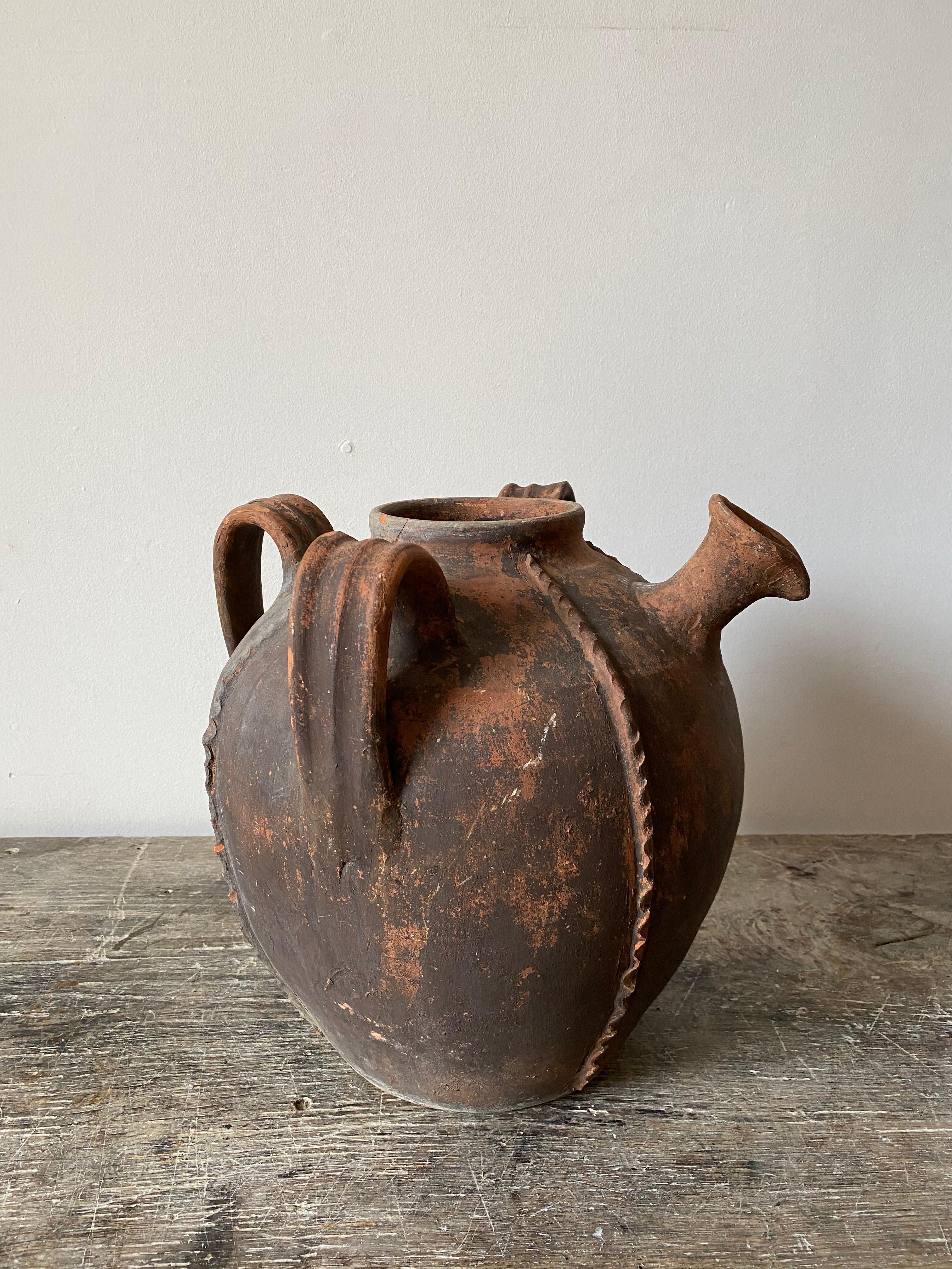 French Provincial French 19th Century Terracotta Walnut Oil Pot