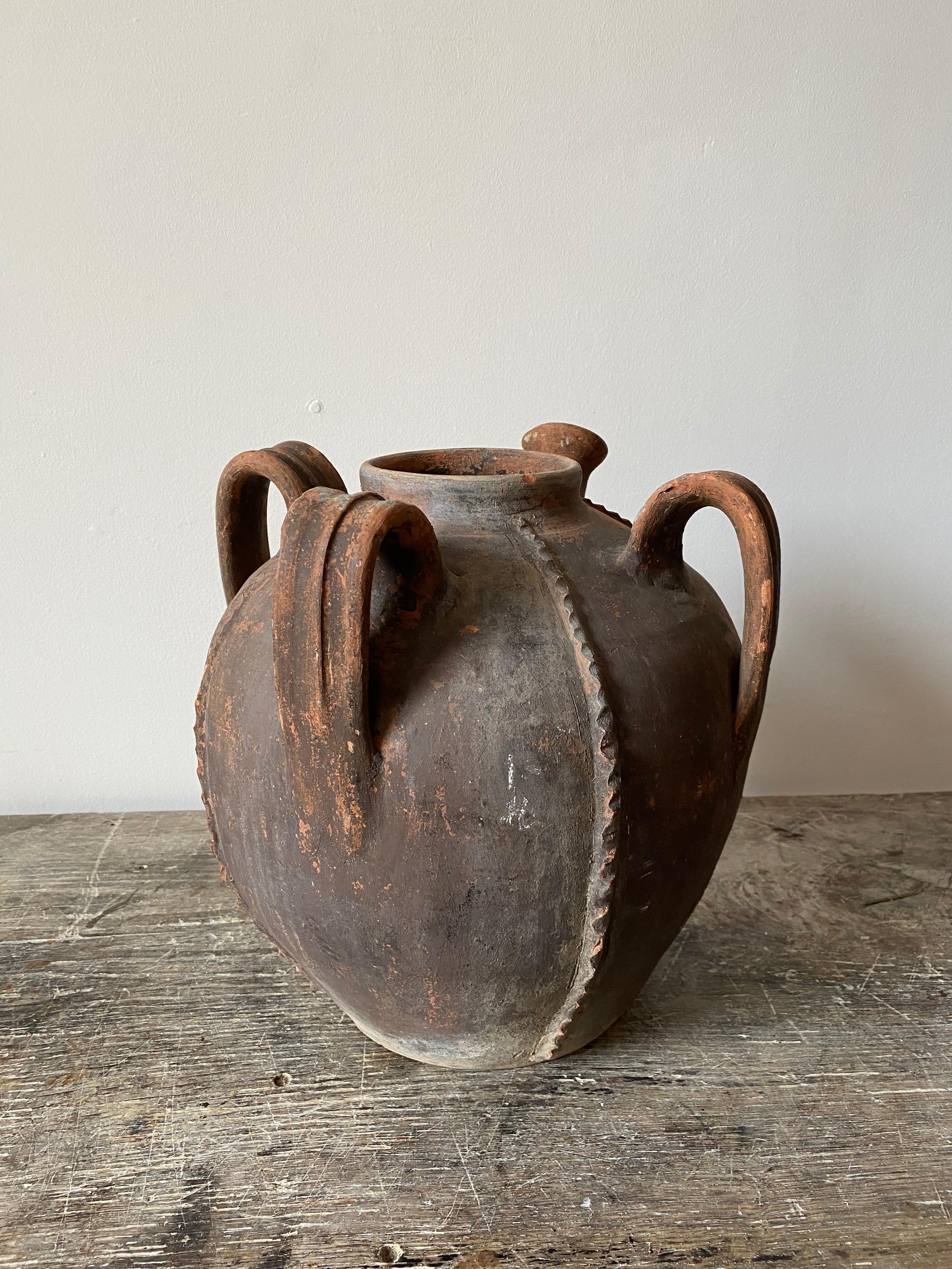 Clay French 19th Century Terracotta Walnut Oil Pot