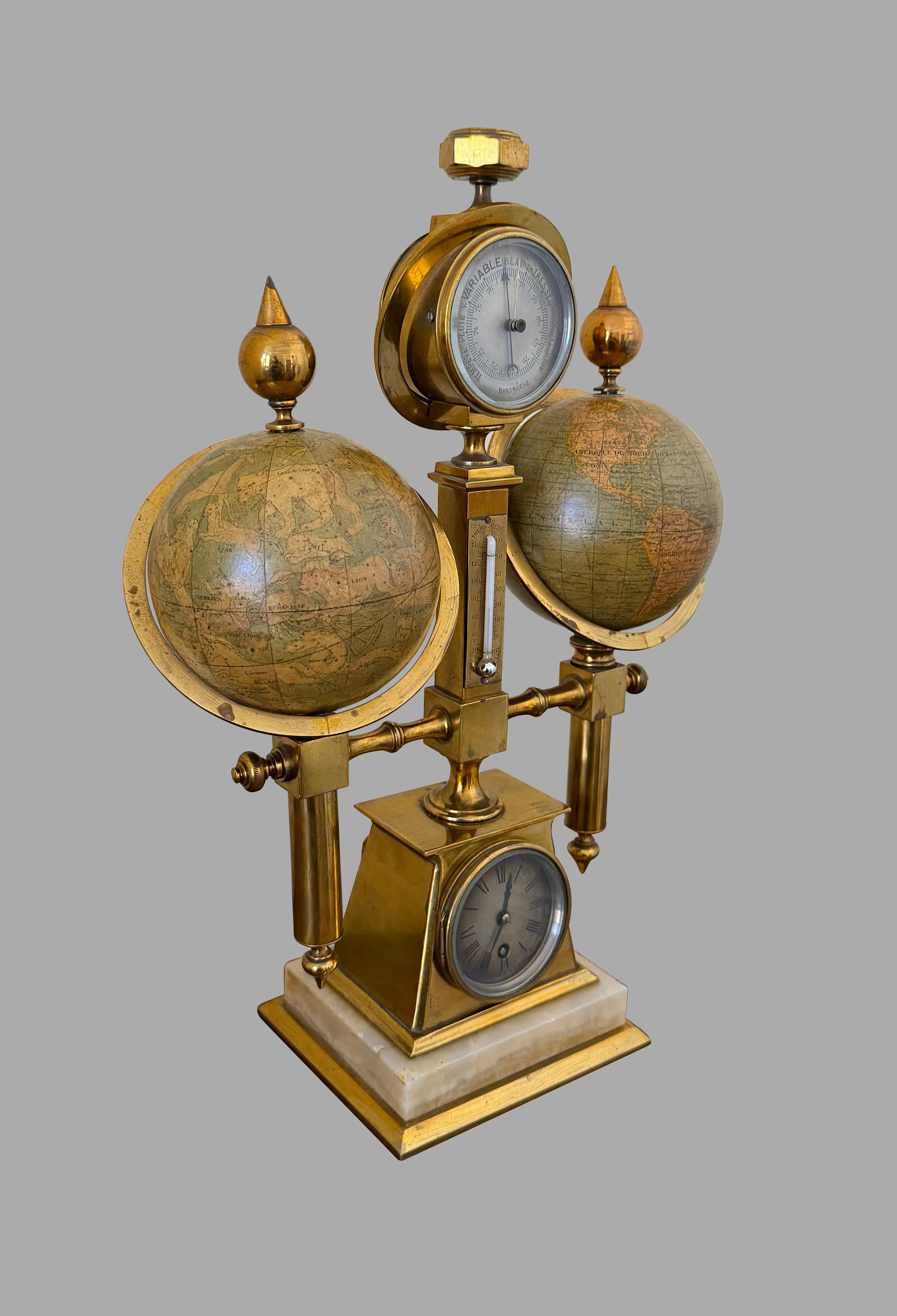 Französisch 19. Jahrhundert terrestrischen und himmlischen Messing montiert Globus Kompendium im Zustand „Gut“ im Angebot in San Francisco, CA