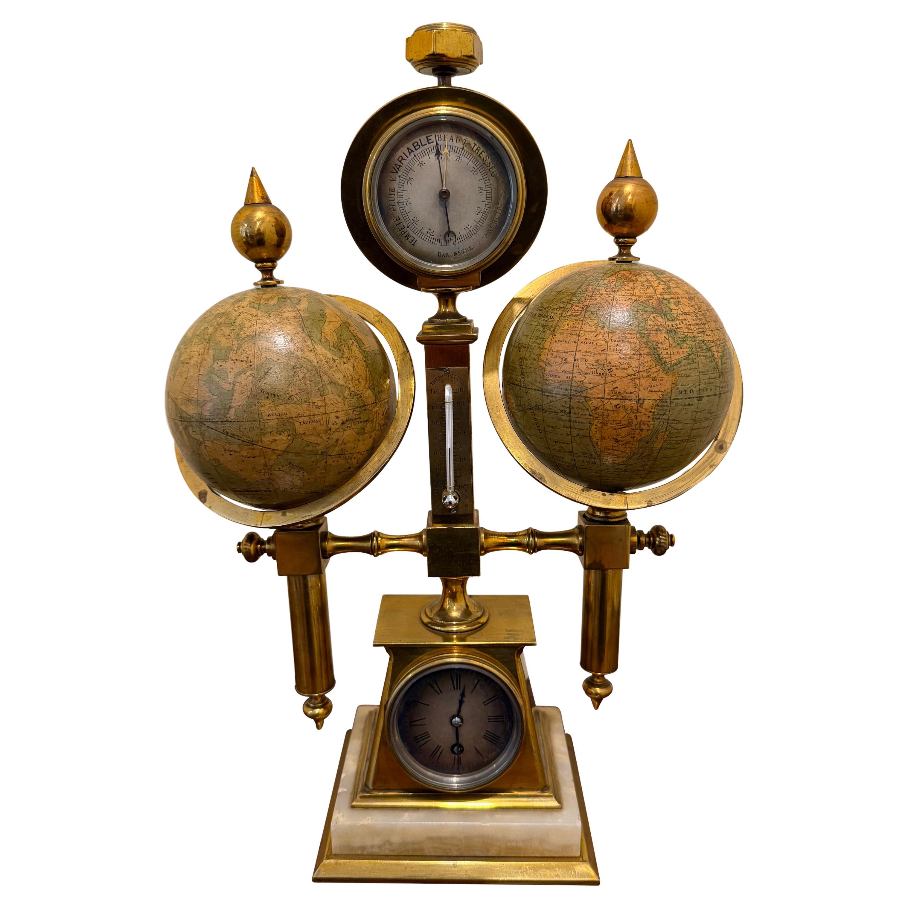 French 19th Century Terrestrial and Celestial Brass Mounted Globe Compendium