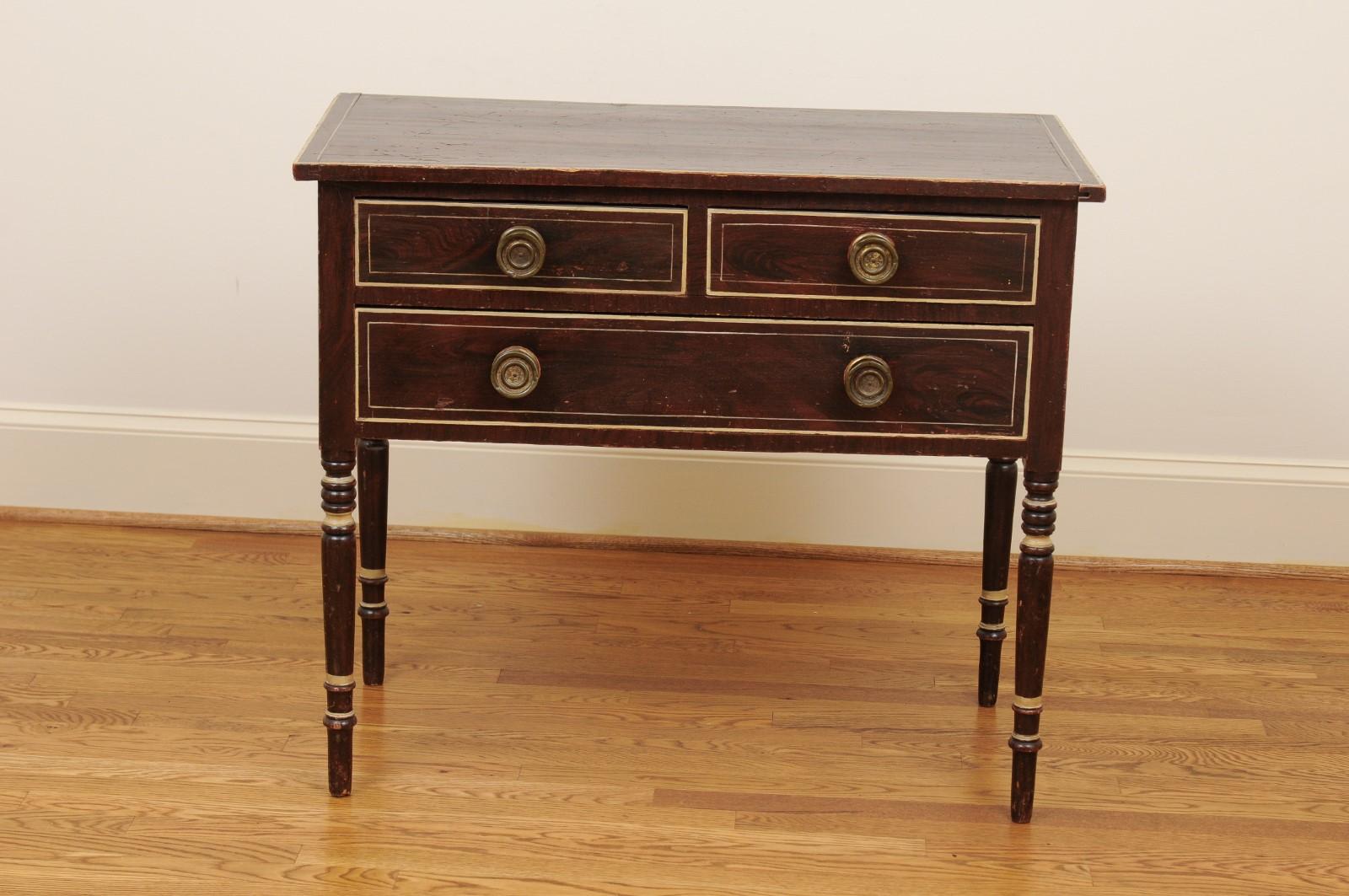 French 19th Century Three-Drawer Commode with Cylindrical Legs 11
