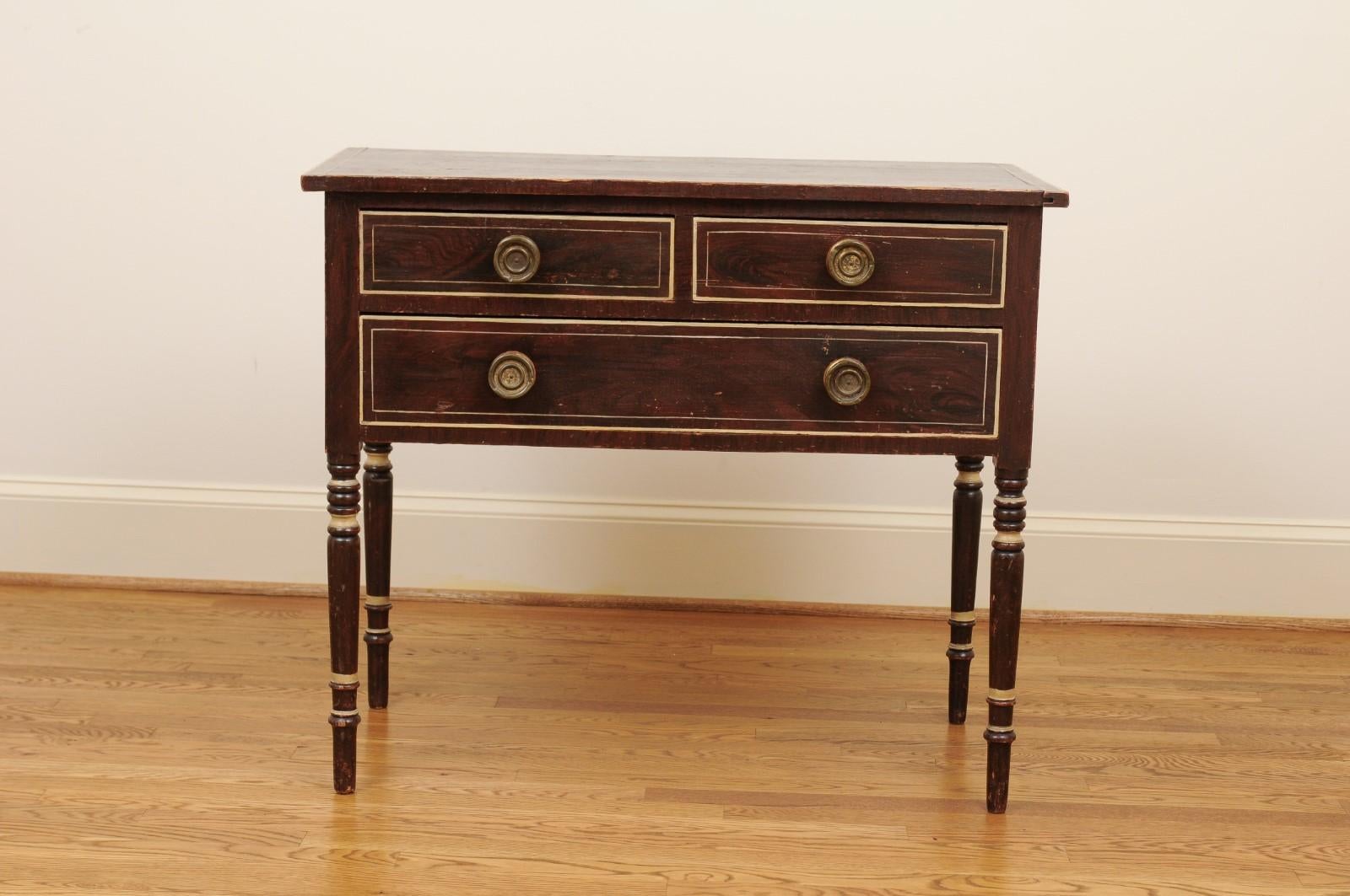 French 19th Century Three-Drawer Commode with Cylindrical Legs 12