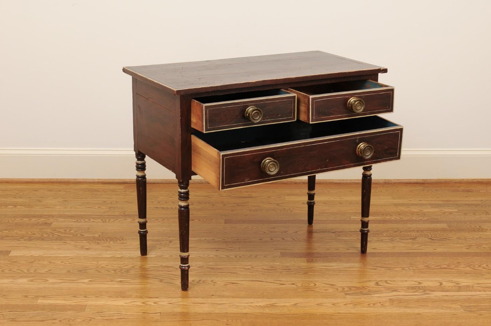 French 19th Century Three-Drawer Commode with Cylindrical Legs In Good Condition In Atlanta, GA