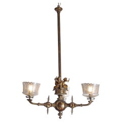 French 19th Century Three-Light Bronze and Baccarat Chandelier with Cherubs