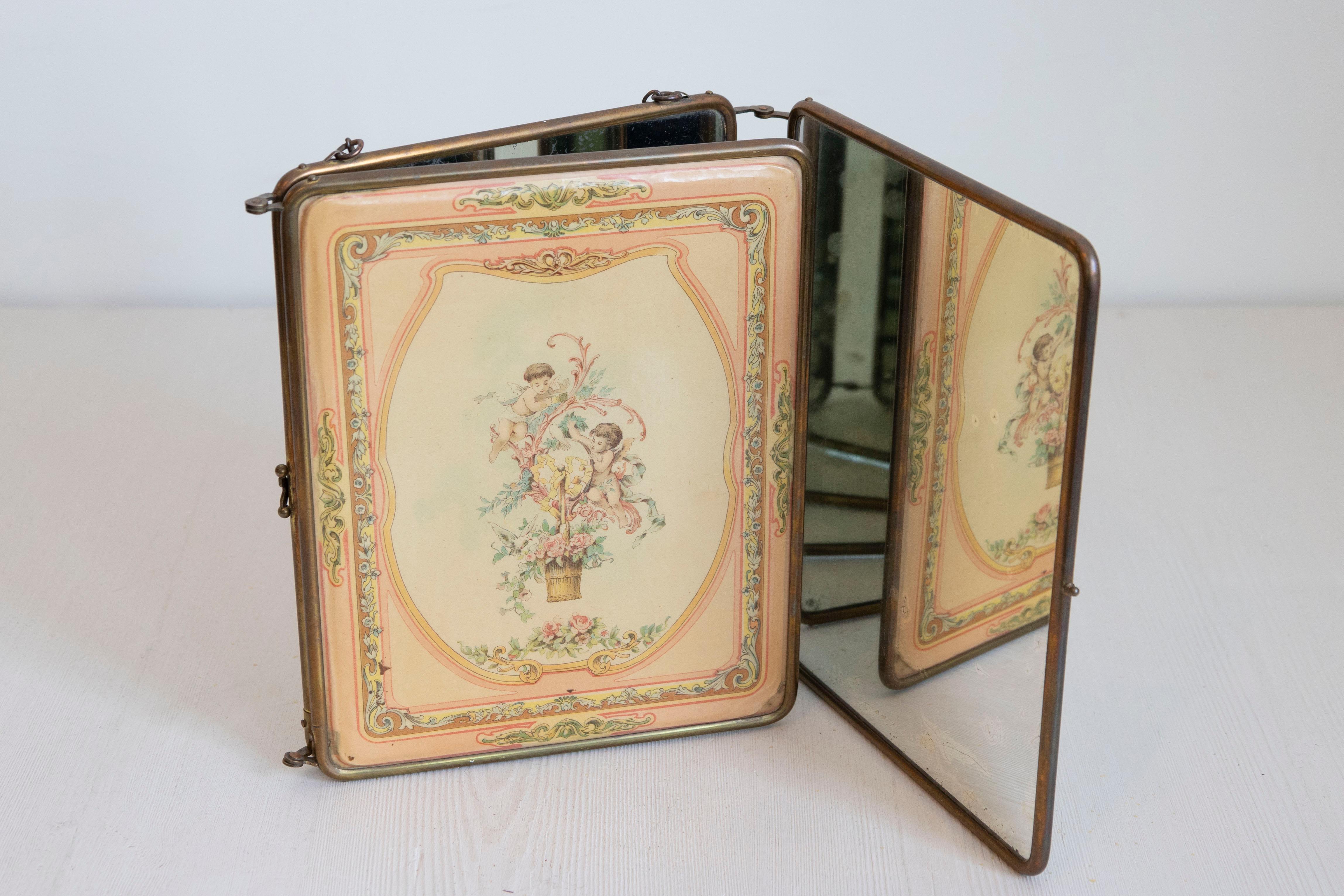 Rococo Miroir de courtoisie en trois parties du 19e siècle avec scènes de style rococo en vente