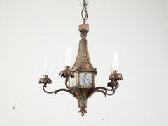French 19th Century Tôle Chandelier with Five Lights and Painted Floral Décor