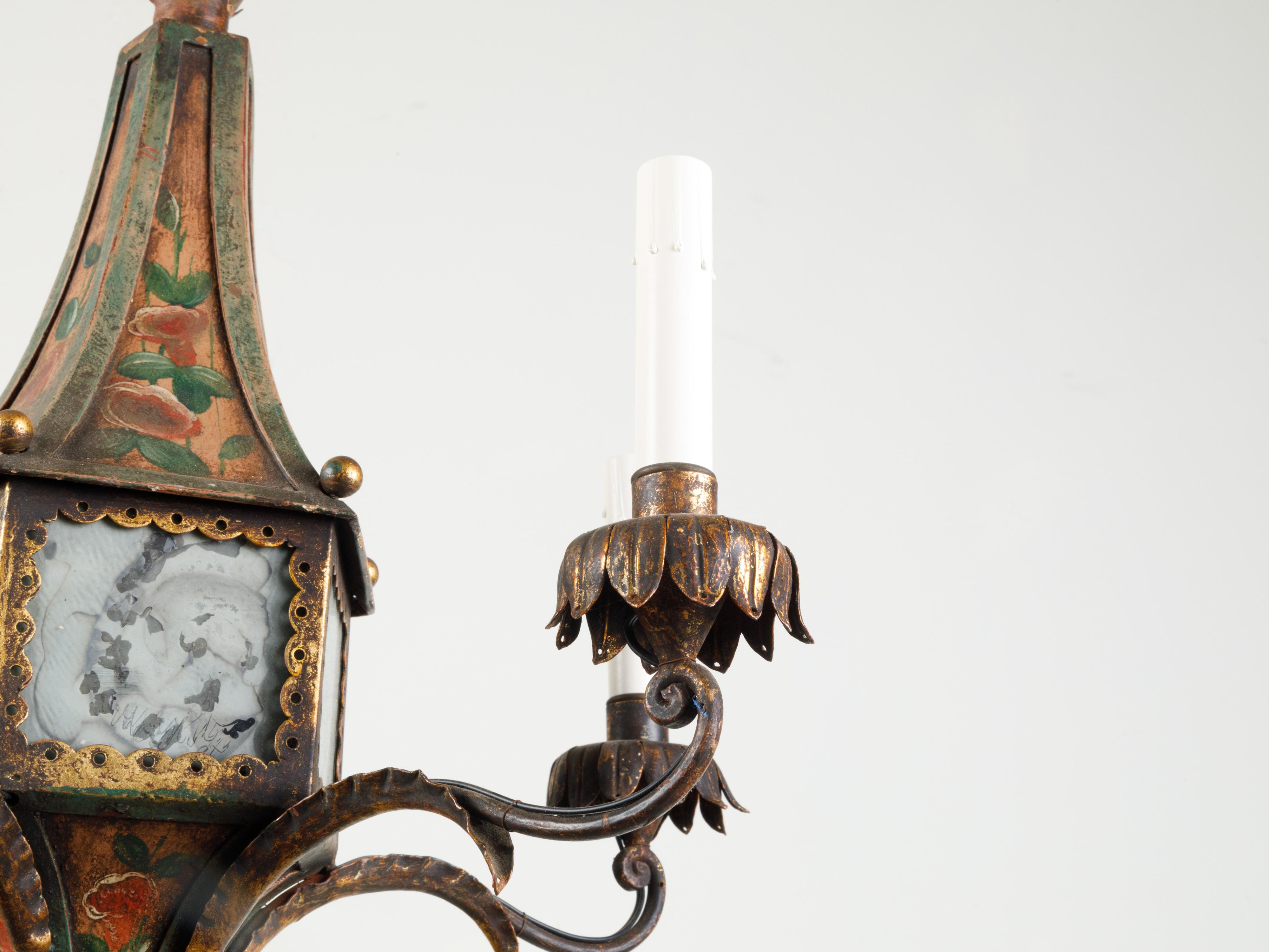 French 19th Century Tôle Chandelier with Five Lights and Painted Floral Décor 2