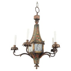 French 19th Century Tôle Chandelier with Five Lights and Painted Floral Décor